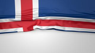 Iceland National Flag, Flag folded in half and placed on white paper