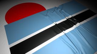 Botswana National Flag, The national flag placed on top of the Japanese flag on a desk in a dark space