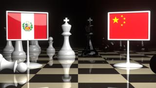 Peru National Flag, The national flag on a chessboard with the Japanese flag in the background
