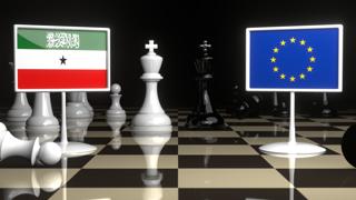 Somaliland National Flag, Flags placed on a chessboard with the EU flag in the background