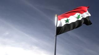 Syria National Flag, The national flag and flagpole looking up against a dark blue sky