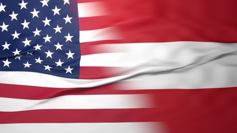 오스트리아 국기, 미국국기와 화면을 반으로 분할한 국기
