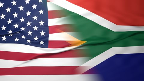 Republic-of-South-Africa National Flag, American flag, flag splitting the screen in halff