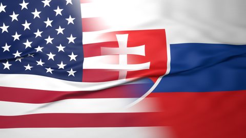 Slovakia National Flag, American flag, flag splitting the screen in halff