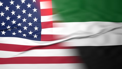 United-Arab-Emirates National Flag, American flag, flag splitting the screen in halff