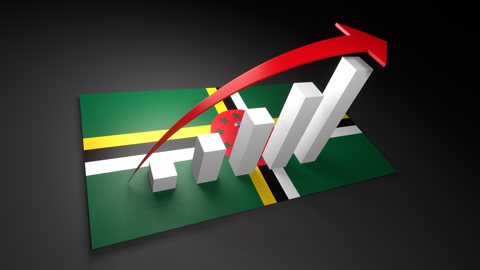 Commonwealth-of-Dominica National Flag, Red arrow and white upward graph rising above the national flag