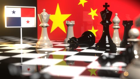 Panama National Flag, The national flag on a chessboard with the Chinese flag in the background