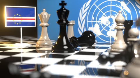 Cape-Verde National Flag, Flags placed on a chessboard with the UN flag in the background