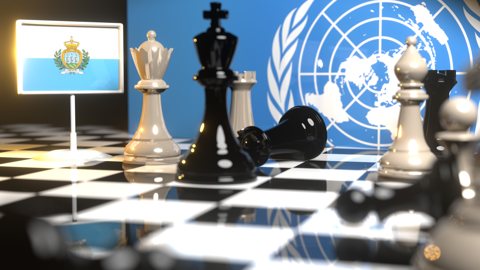San-Marino National Flag, Flags placed on a chessboard with the UN flag in the background